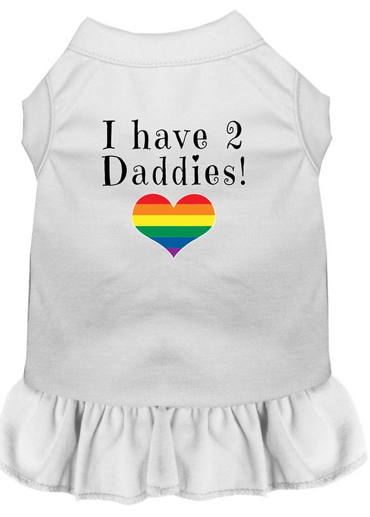 I have 2 Daddies Screen Print Dog Dress White Lg